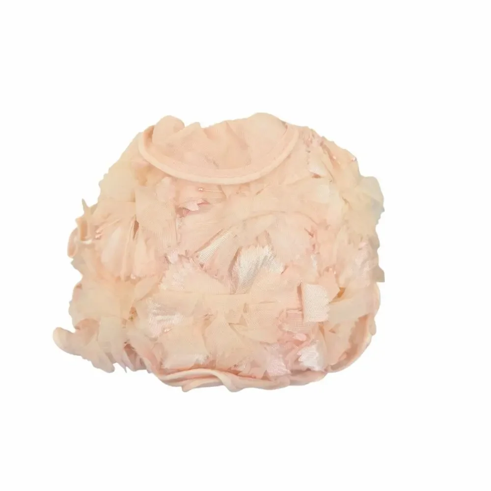 Vintage Pink Ruffled Cloche Hat Bonnet Romantic Cottagecore